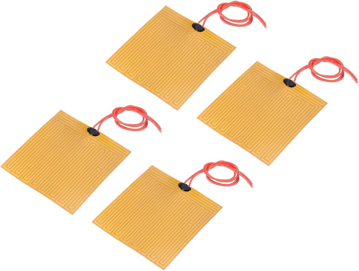 sourcing map Verwarmingsfolie verwarmingsplaat, 12V 25W polyimide verwarmingsmat, zelfklevende PI verwarmingselementen folie 100 mm x 100 mm verwarmingsstrips voor constante temperatuur, verpakking