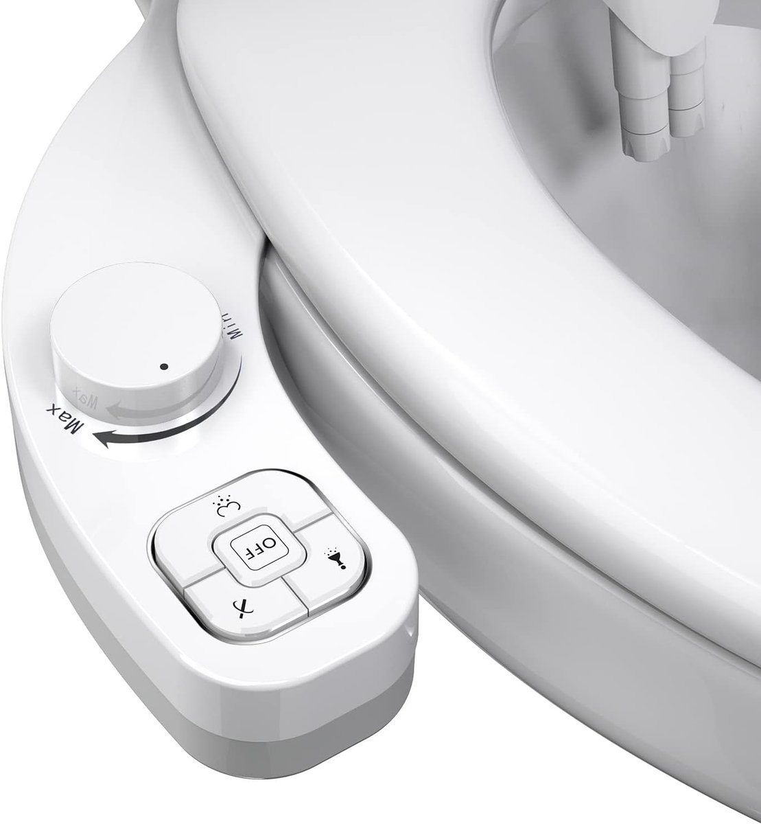 Bidet-inzetstuk voor toilet, SAMODRA 8.0 niet-elektrische bidet-accessoire voor toilet, zelfreinigende dubbele straalsoorten, achter- en vrouwelijk wassen, toiletdouche (wit)