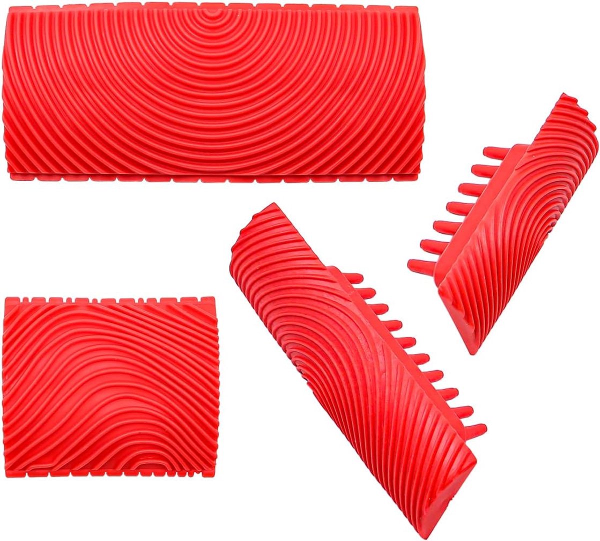 4 Stuks Houtnerfgereedschap Rood Rubberen Schildergereedschap Voor Doe-Het-Zelf Houteffectverf
