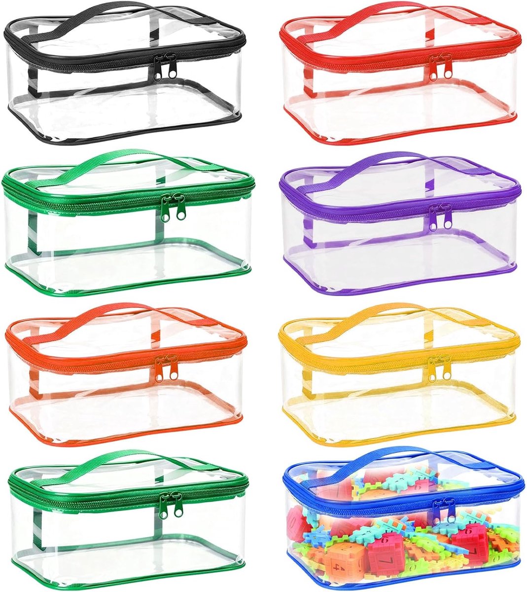 8 stuks opbergzakken voor speelgoed, waterdicht, transparant | PVC opbergspeelgoed met ritssluiting en handgrepen, speelgoedorganizer voor badspeelgoed, puzzel, bouwstenen, bordspel