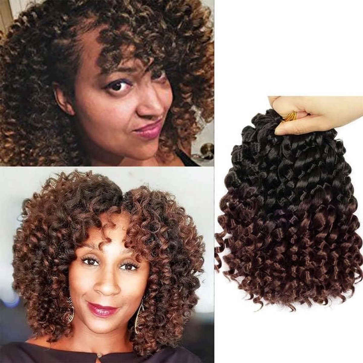 3 stuks kort gehaakt haar voor vrouwen, Jamaicaanse bounce gehaakt