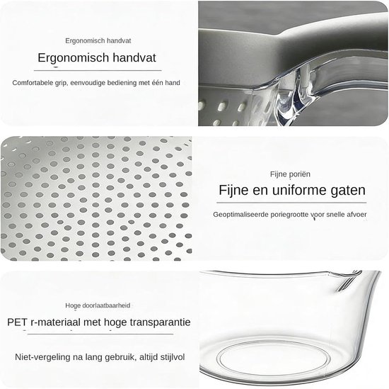 Kom met Zeef - Afgietschaal Fruitwasser - Groente Wassen - Dubbele Laag Ontwerp - 20 x 13.5 x 12 cm — afbeelding 5