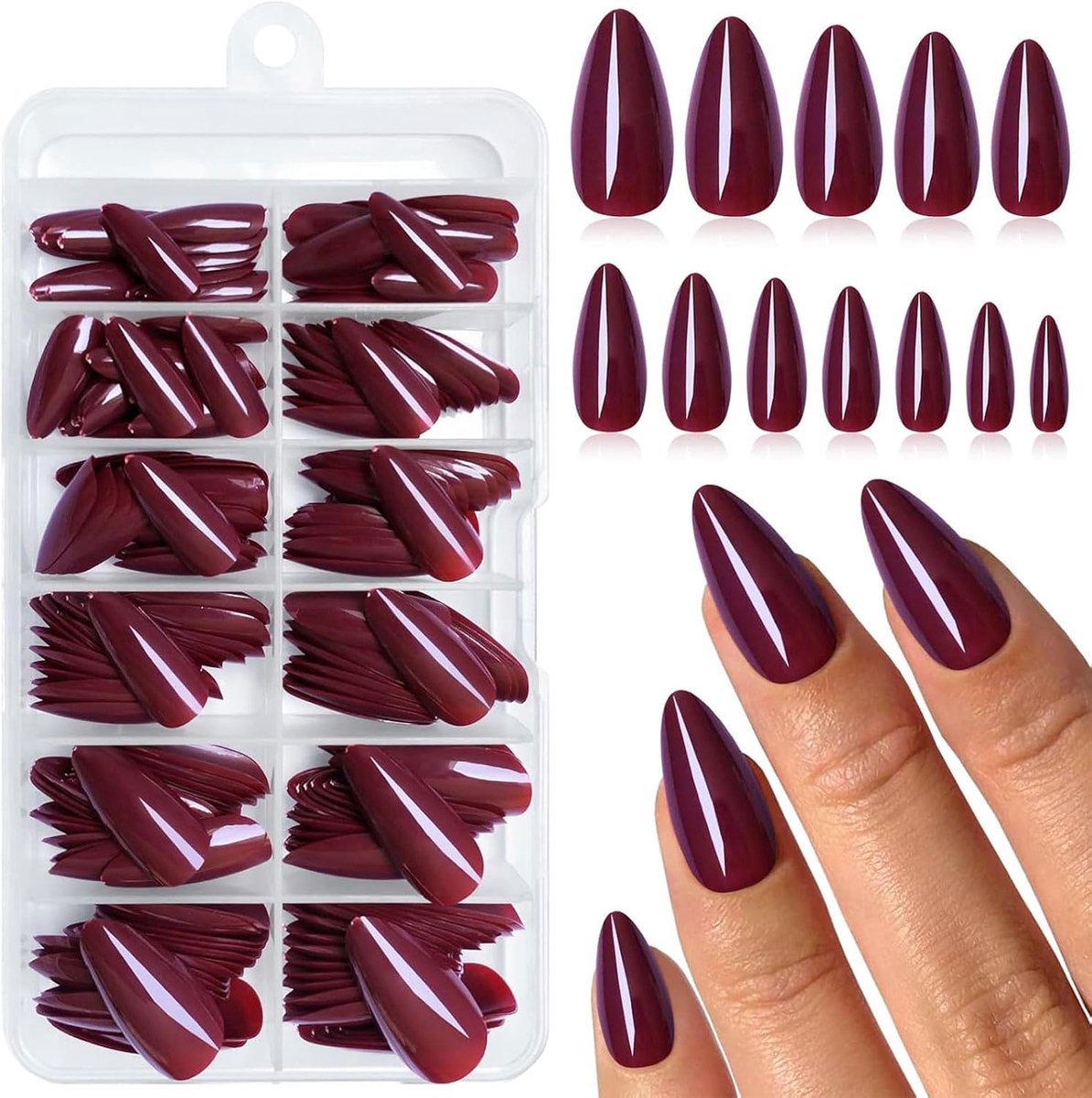 240 stuks Violetrode Amandel Press-on Nagels Middelgrote Kunstnagels Press ons, Valse Acrylnagels Amandel op Nagels Kunstnageltips