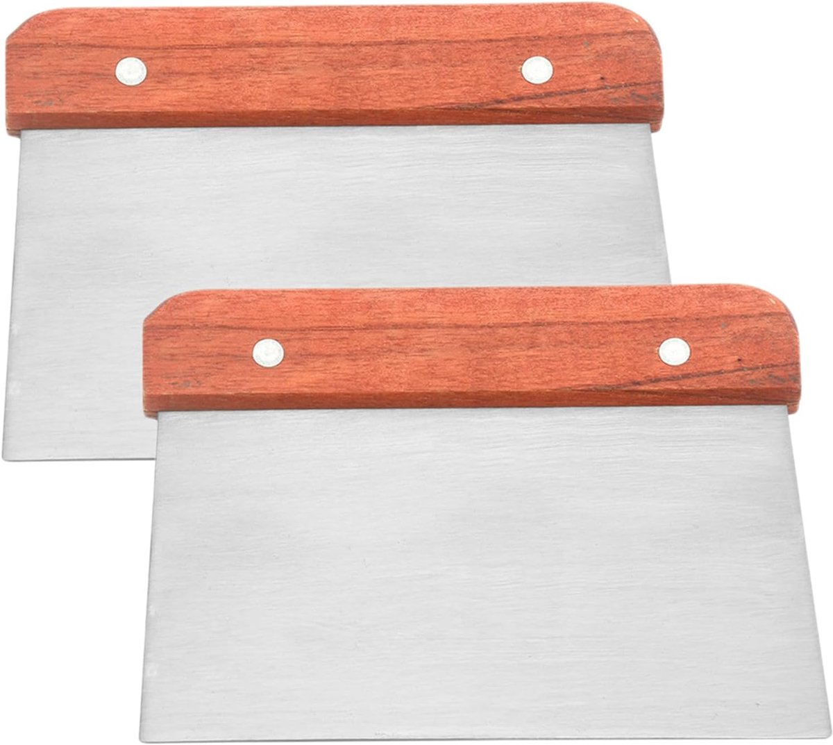 2 stuks deegsnijder van roestvrij staal, deegschraper, deegkaart, voedselveilig, roestvrij keukenschraper met houten handvat voor pizza, brood, cake