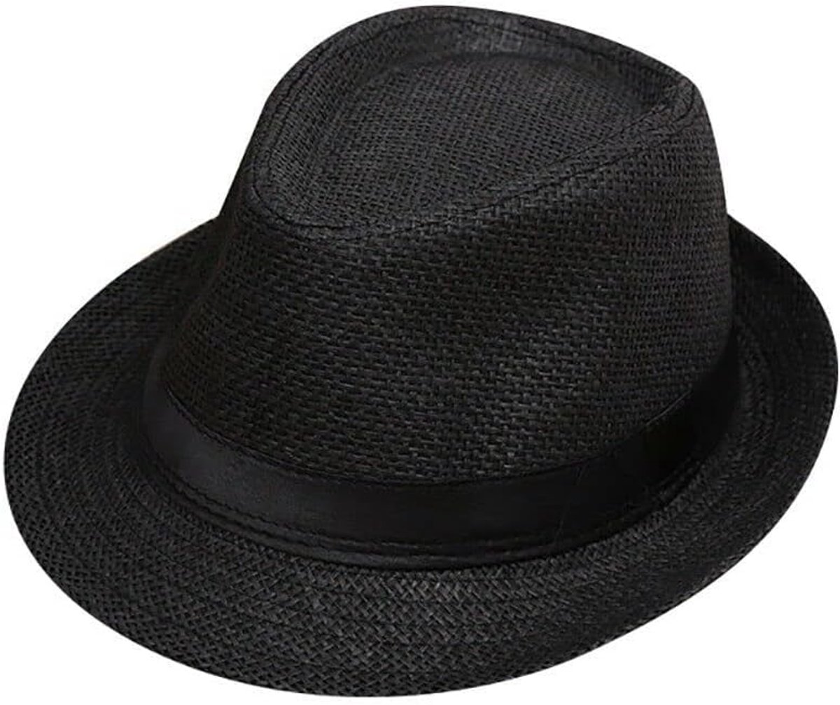 Kinderen Meisjes Jongens Zomer Fedora Strohoed Brede Rand Floppy Strand Zonneklep Hoed, zwart, One size