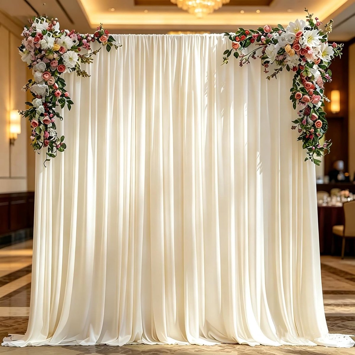 3 x 3 m ivoorkleurig gordijn voor achtergronden, feestachtergrond, gordijn, ivoorkleurig, bruiloftsachtergrond, polyester gordijnen voor verjaardag, babyshower, doop, bruidsdouche