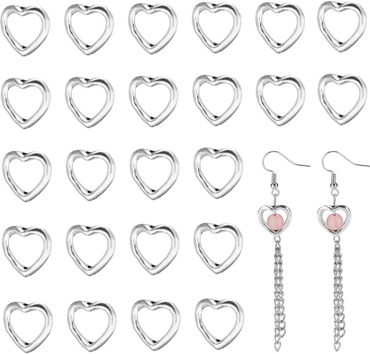 200 stuks Tibetaanse stijl legering hart kralen frames, antieke zilveren holle hart losse kralen metalen hart hanger bedels voor doe-het-zelf ambachtelijke armband polsbandjes ketting sieraden