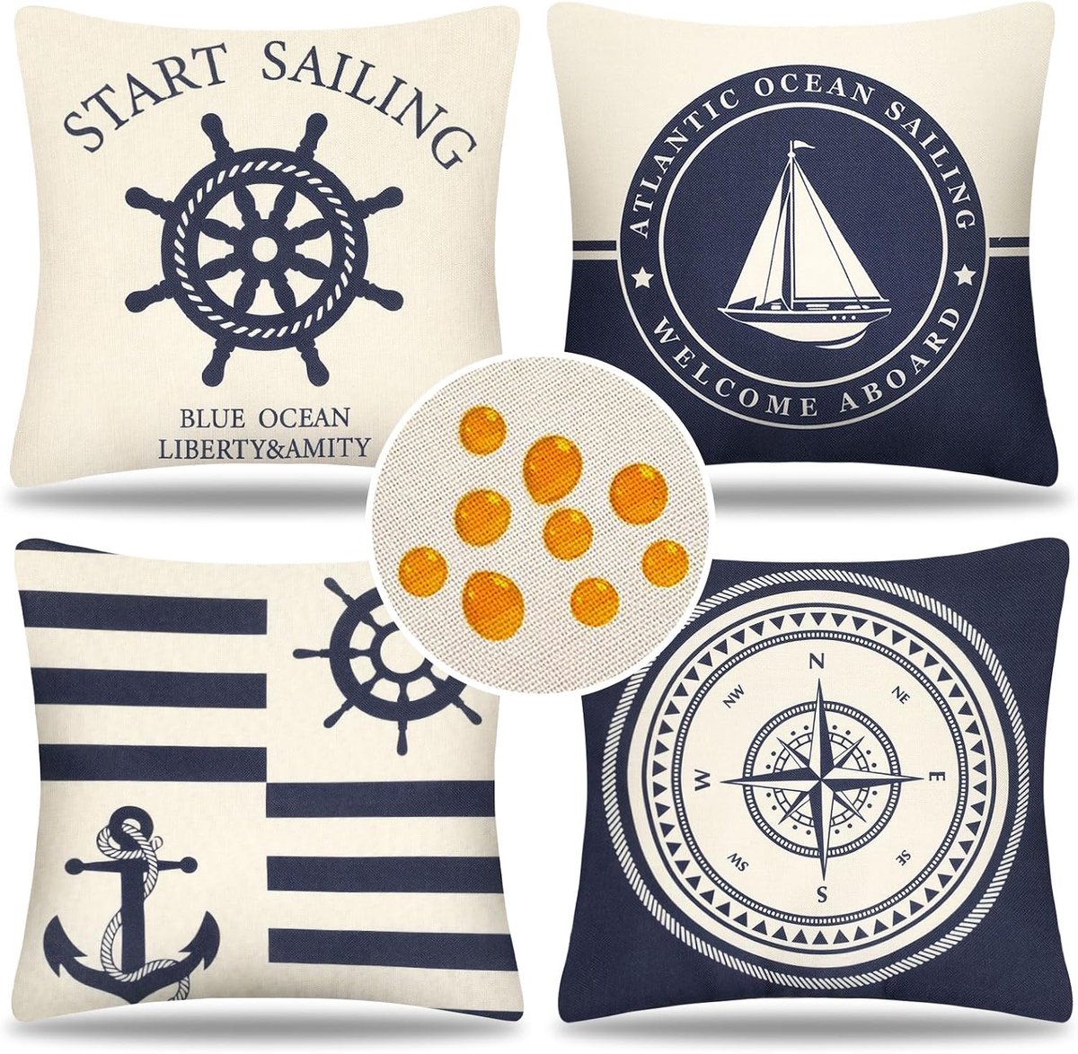 SnelShoppen - Waterdichte Kussenhoezen 40 x 40 cm voor Buiten - Decoratieve Kussenslopen met Ankerpatroon - Set van 4 Stuks - Ideaal voor Boot, Tuin,