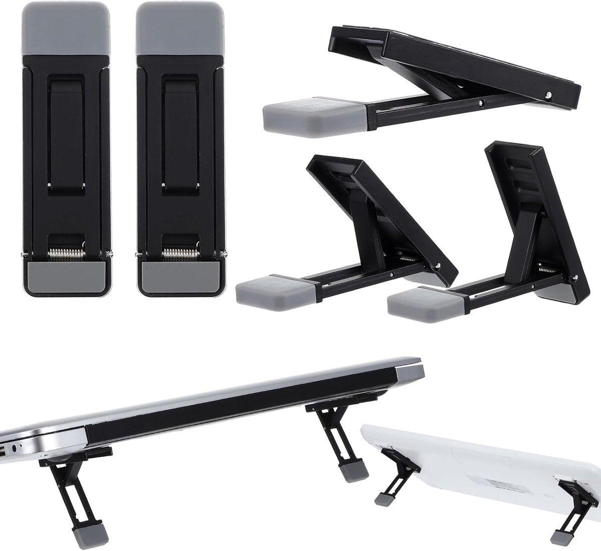 2 pack Mini Laptopstandaard Toetsenbordstandaard, 3 niveaus Hoogteverstelbare opvouwbare draagbare kleine laptopstandaard met antislip siliconen basis voor alle laptops en toetsenborden (zwart)