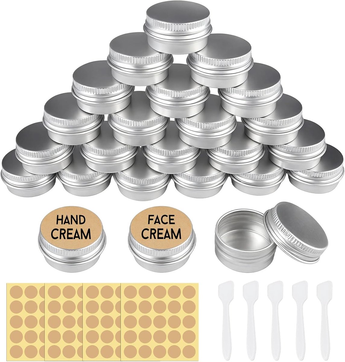 aluminium potjes, 24 stuks, 5 ml potjes voor crème | kleine aluminium blikjes, ronde metalen blikjes, schroefdoos, monsterhouder, lege blikjes, reiscrèmepotjes voor crème