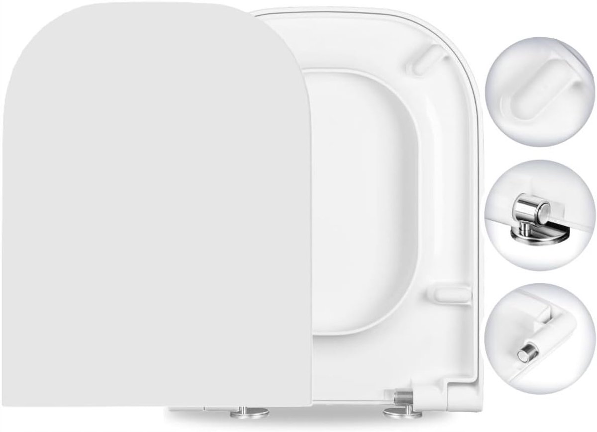 SnelShoppen - Toiletbril Soft Close, Duroplast, Stalen Bevestiging, Vrijstaand, Antibacterieel, Wit, Gemakkelijk Schoon te Maken, Verwijderbare Toilet