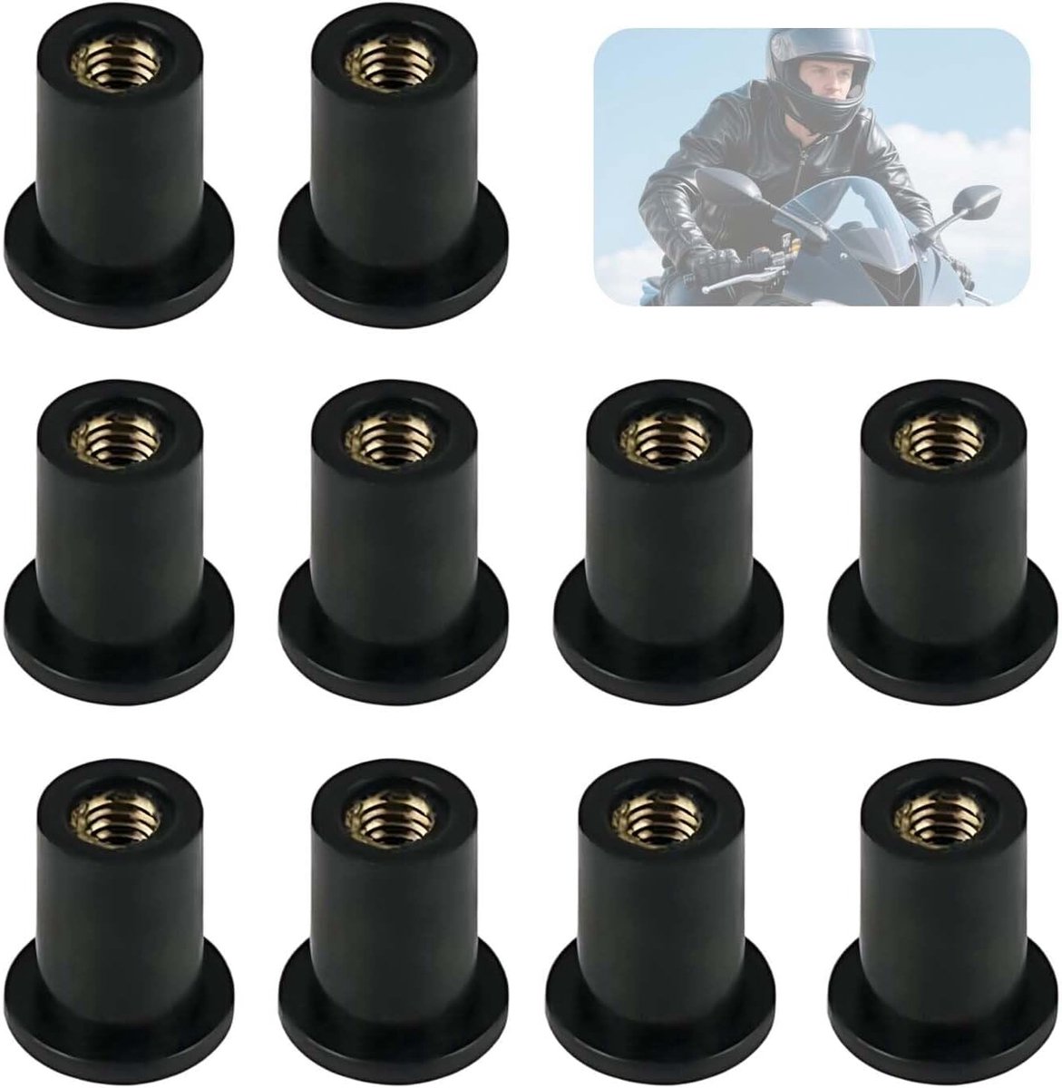 10x M4/M5 motorfiets voorruitmoer, zwarte rubberen moeren voor motorfiets voorruit, schroefbevestiging, golfmoer (rechte cilinder, M4)