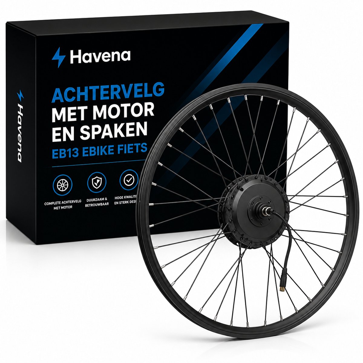 EB13 eBike Achtervelg met Motor en Spaken | Compleet Achterwiel | 7GO & Havena