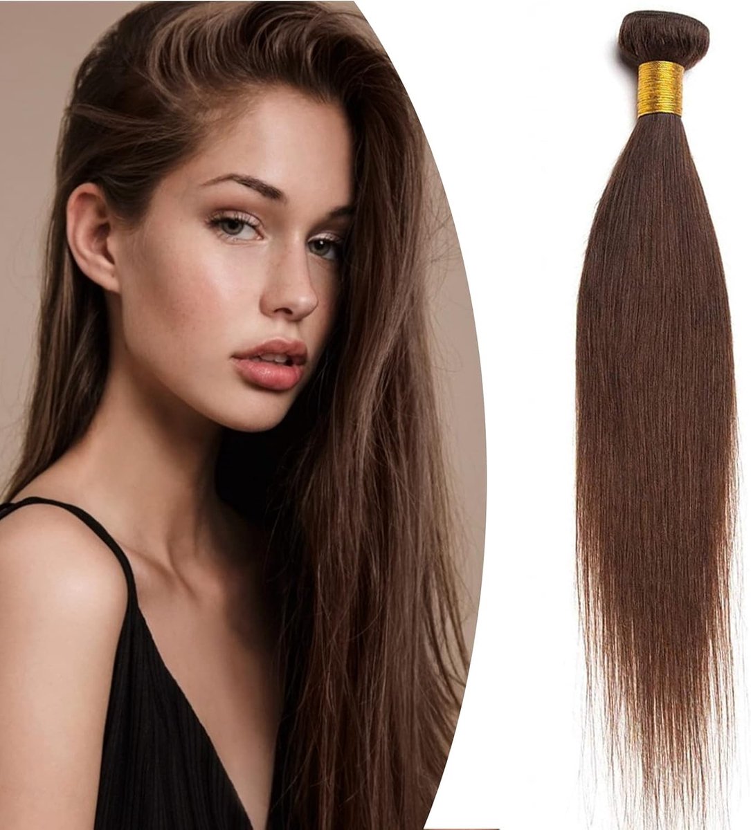 Echte Haar Extensions, 1 Bundel, Braziliaanse Weave, 100% Onverwerkt Menselijk Haar, Steil, Donkerbruin, Luxe Kapsel, Haarverlenging, Natuurlijke Look