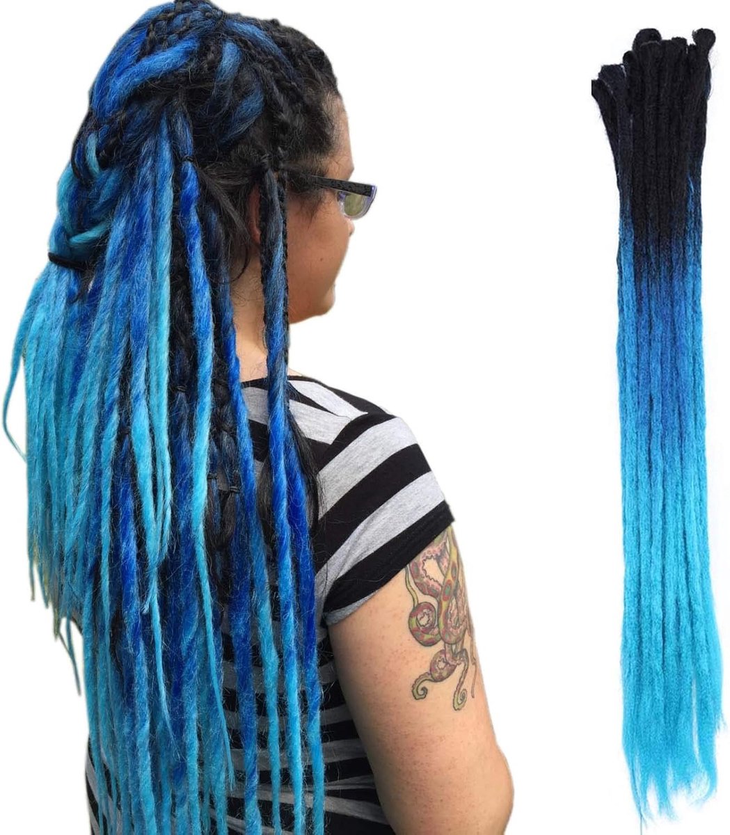 Faux Locs Haarextensions voor Dreadlocks - Afro-Kinky Vlechtaccessoires in Zwart en Blauwtinten
