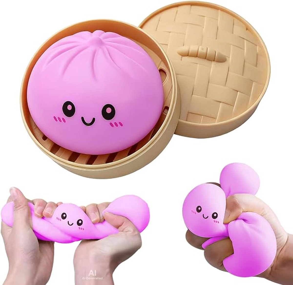 Dumplings Squishy- 2026 Glitter Dumpling Squishy, Squishiest Bun Dumplings with Steamer Box, Stress & Anxiety Relief Toys for Kids & Adults Non-Edible (Purple)