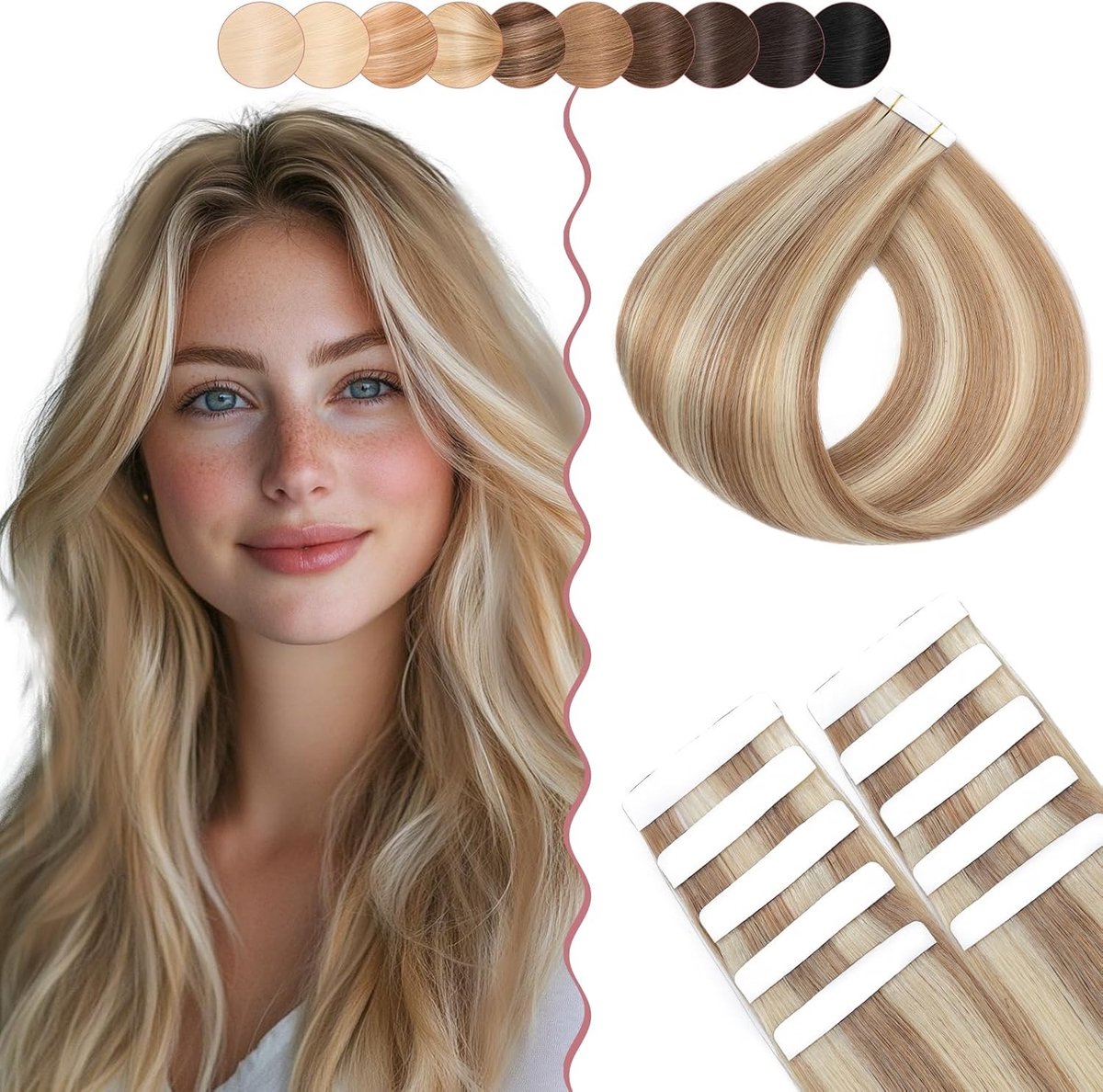 Tape-in Extensions van Echte Haar, Skin Weft Haarstuk, 100% Remy Haar, 15 g, 10 Stuks, 35 cm, #12P613, Luxe Haarverlenging en Volumineuze Lokken