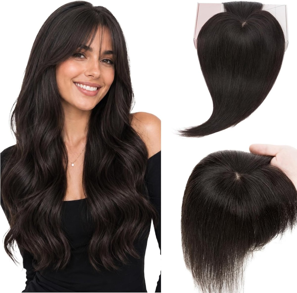 Natuurlijke Haar Topper met Bangs - 360° 3D Cover Haarstuk van Remy Menselijk Haar - 30 cm Lang en Ideaal voor Volumineuze Haarstijlen