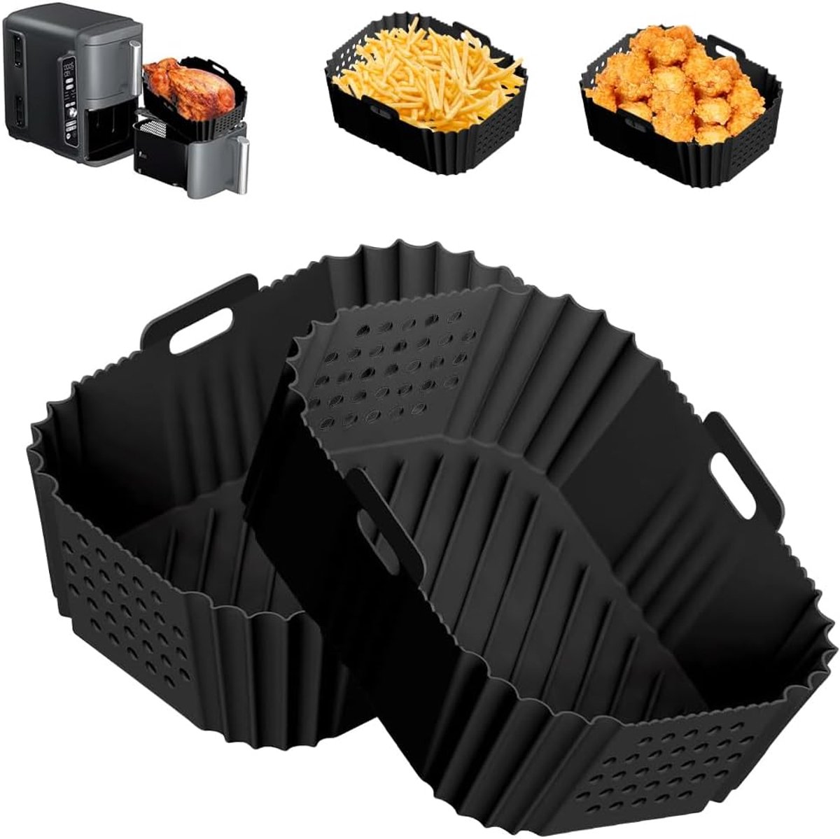 SnelShoppen Set van 2 Silicone Air Fryer Liners Herbruikbare Silicone Bakmatten voor Airfryer Dubbele Mand Milieuvriendelijk en Kostenbesparend
