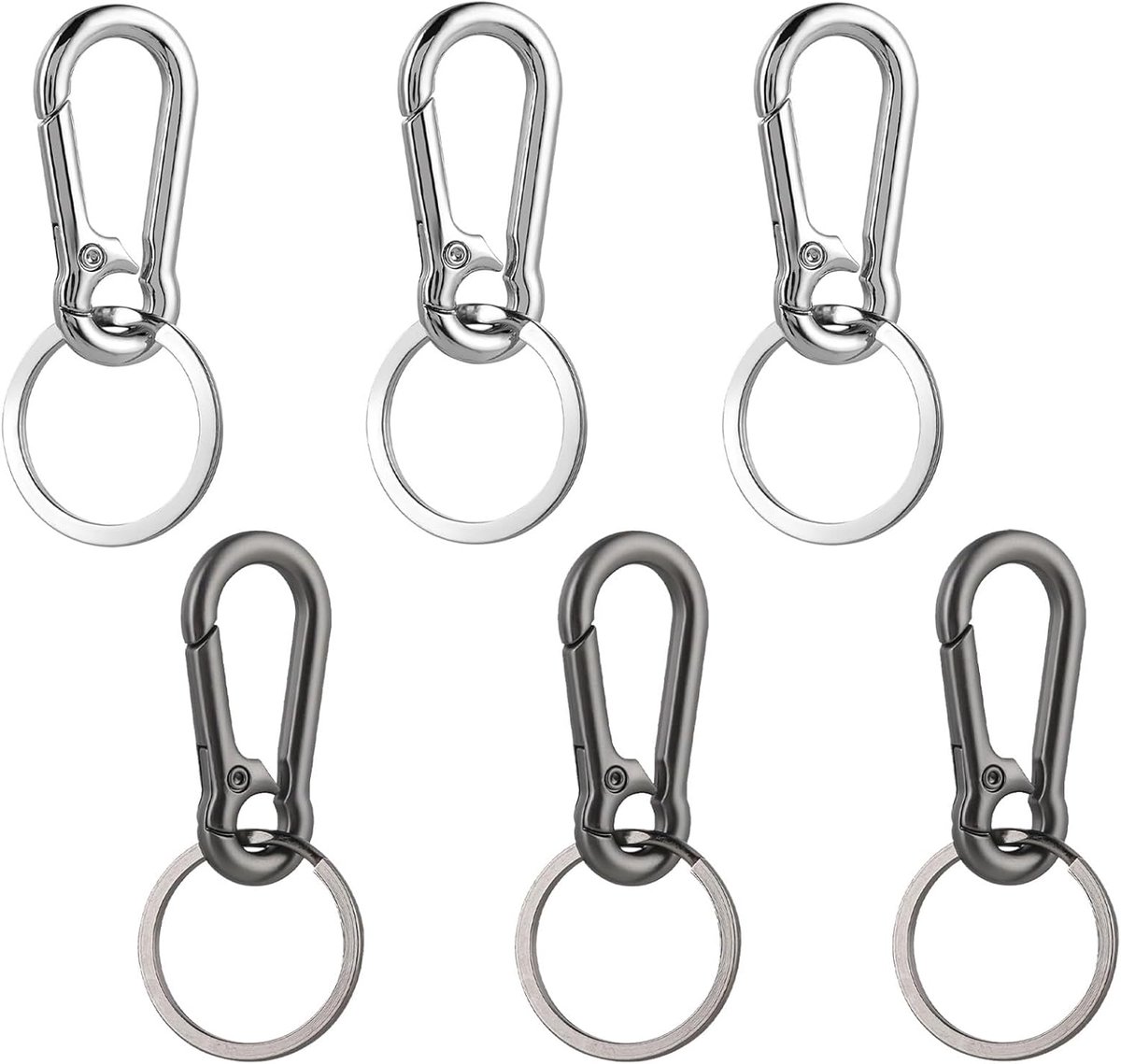 SnelShoppen - Set van 6 Carabiner Haken, Metalen Sleutelhangers, Verwijderbare Carabiner, Roestvrij Stalen Sleutelhanger voor Autosleutels, Zwart en Z
