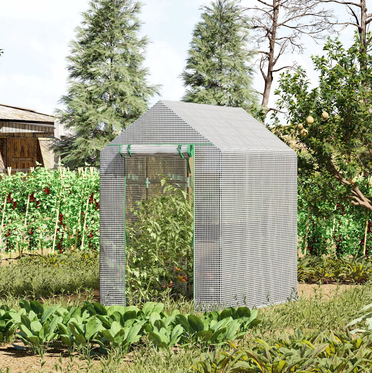 Foliekas 120x186x190 cm wit, met 4 schappen en deur met ritssluiting
