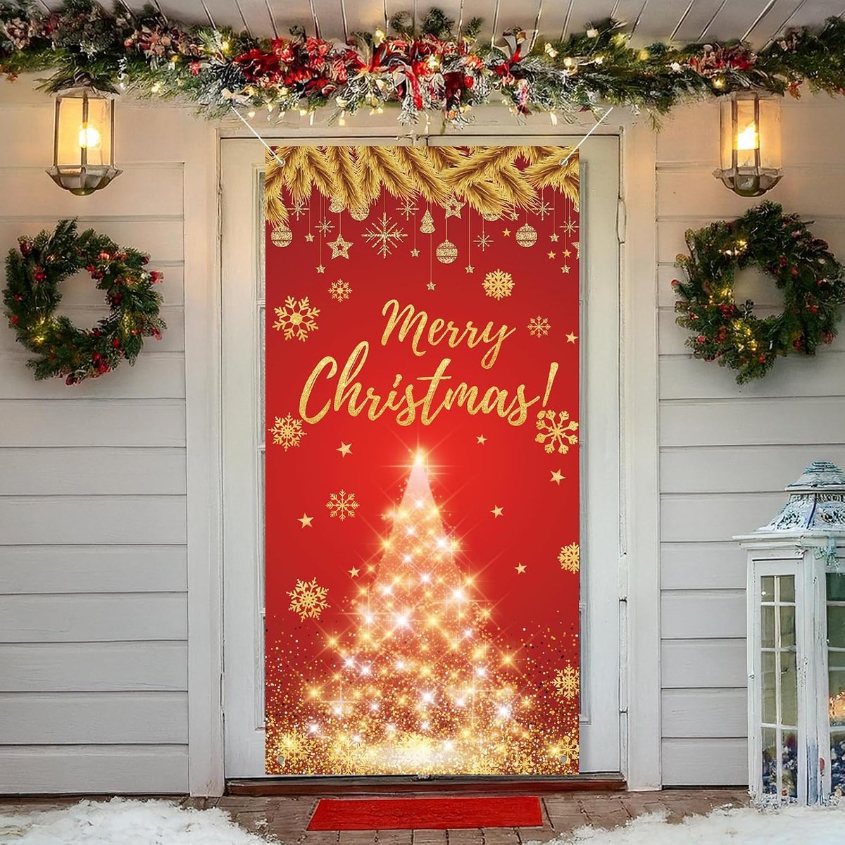 Kerstdekoratie Deurcover - Gouden Ster Winterboom - Robuust materiaal - Prachtige feestelijke uitstraling - ShopVlot