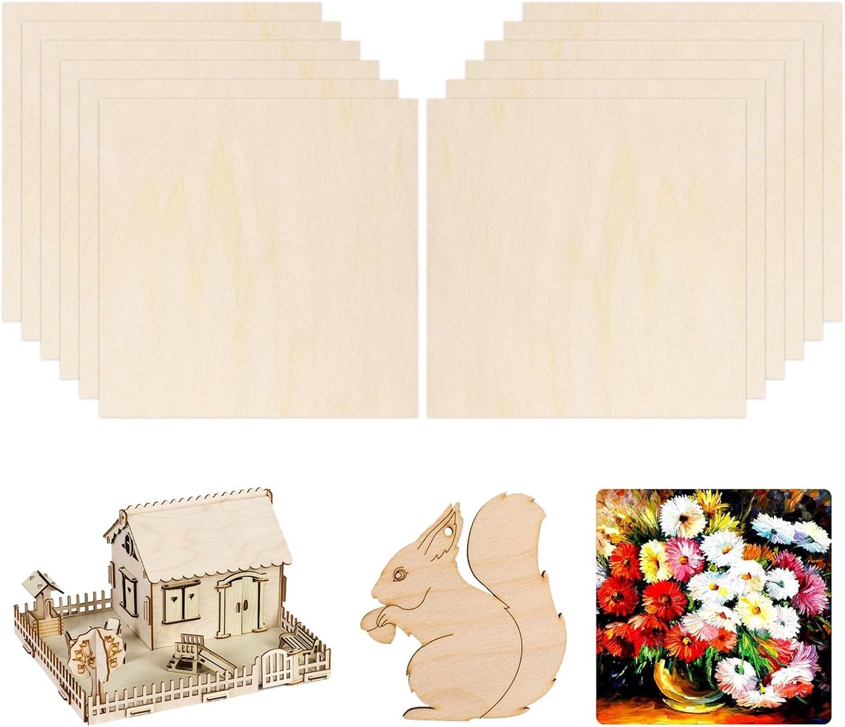 SnelShoppen - 12 Stuks Balsa Hout Platen 200 x 200 x 1.5 mm Lichtgewicht en Duurzaam voor DIY Modelbouw Creatieve Hobby Laserprojecten Schilderkunst