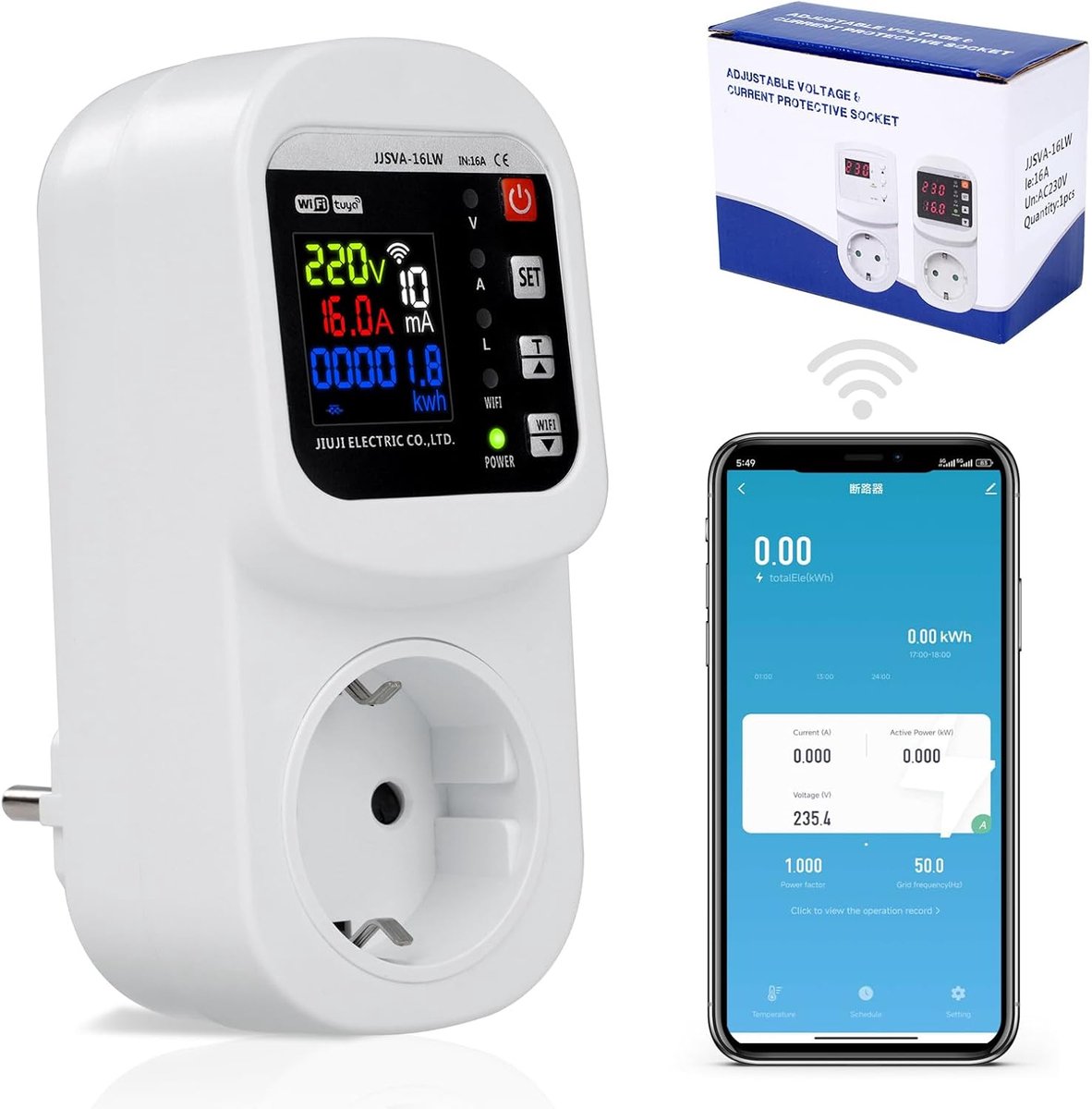 Thijox - 16A Wifi Stopcontact Smart Stopcontact met Stroommeter, Overspanningsbeveiliging, Instelbare Spanning, Ideaal voor Thuis, Kantoor, Camping, K