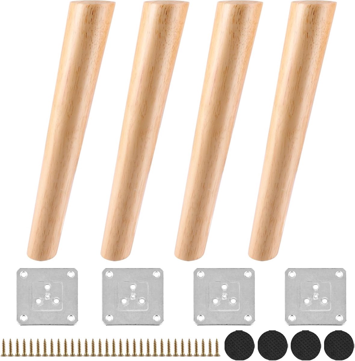 SnelShoppen - 4 Stuks Houten Meubelpoten 30cm Tafelpoten Gehoekte Kastpoten Met Bevestigingsplaten en Schroeven Voor Bank, Bed, Kast, Bankstel, Stoel