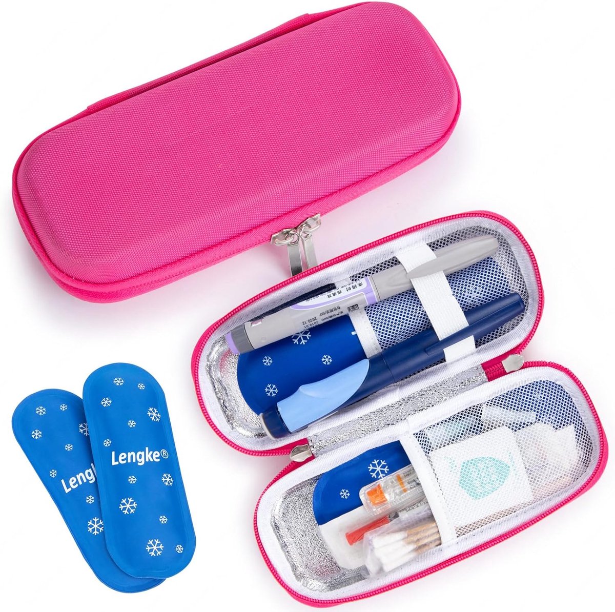 SnelShoppen - Insuline Koelkast, Insuline Koelbox, Draagbare Insuline met 2 Koelpacks voor Insulinepen en Diabetes Benodigdheden Roze, Ideaal voor Rei