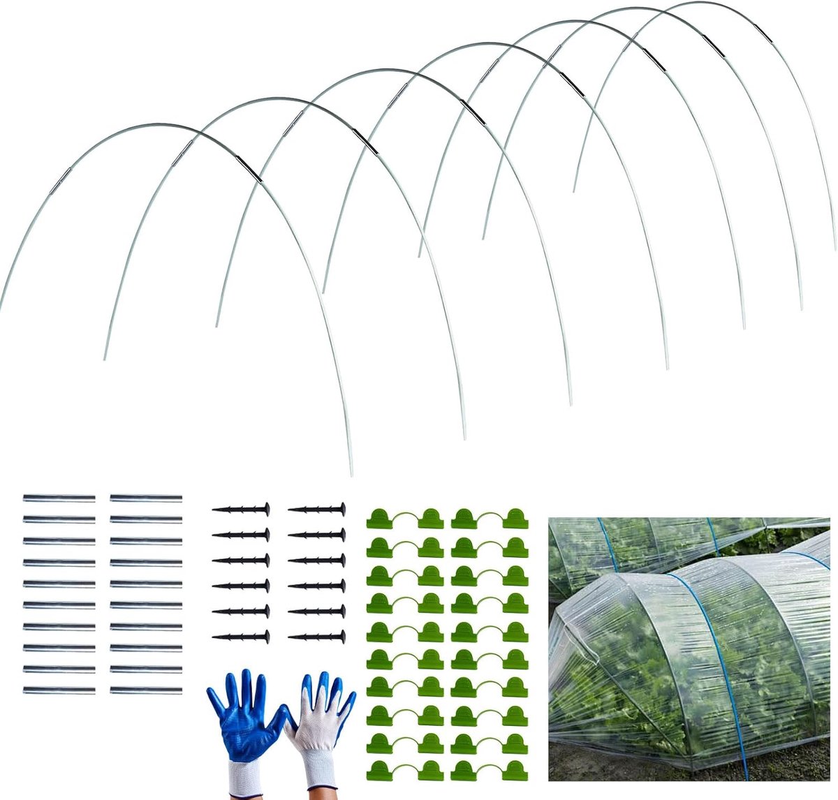 SnelShoppen - 30 Stuks Tuin Hoepels 15 Inch - Afneembare Fiberglas Ondersteuningshoepels voor Groentunnel, Kweekkasje, Tuinbedden, Metalen Verbindbuiz