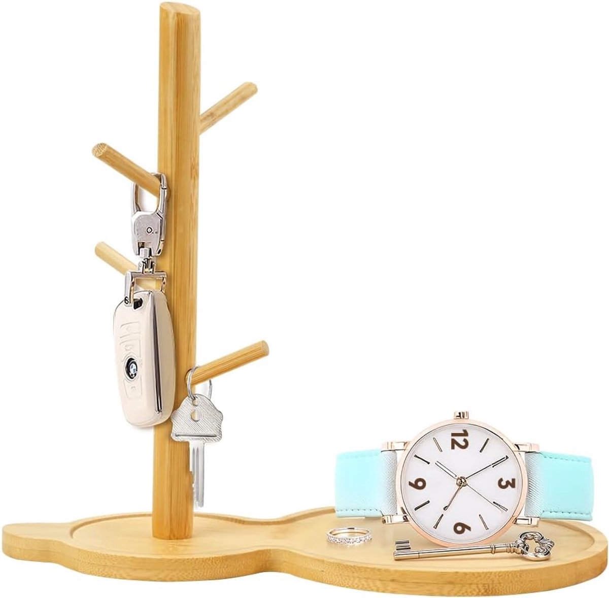 Wooden Key Rack for Entrance Table, Jewelry Binder Stand, Storage Rack with Hanging Organizer for Rings, Phone - ShopVlot