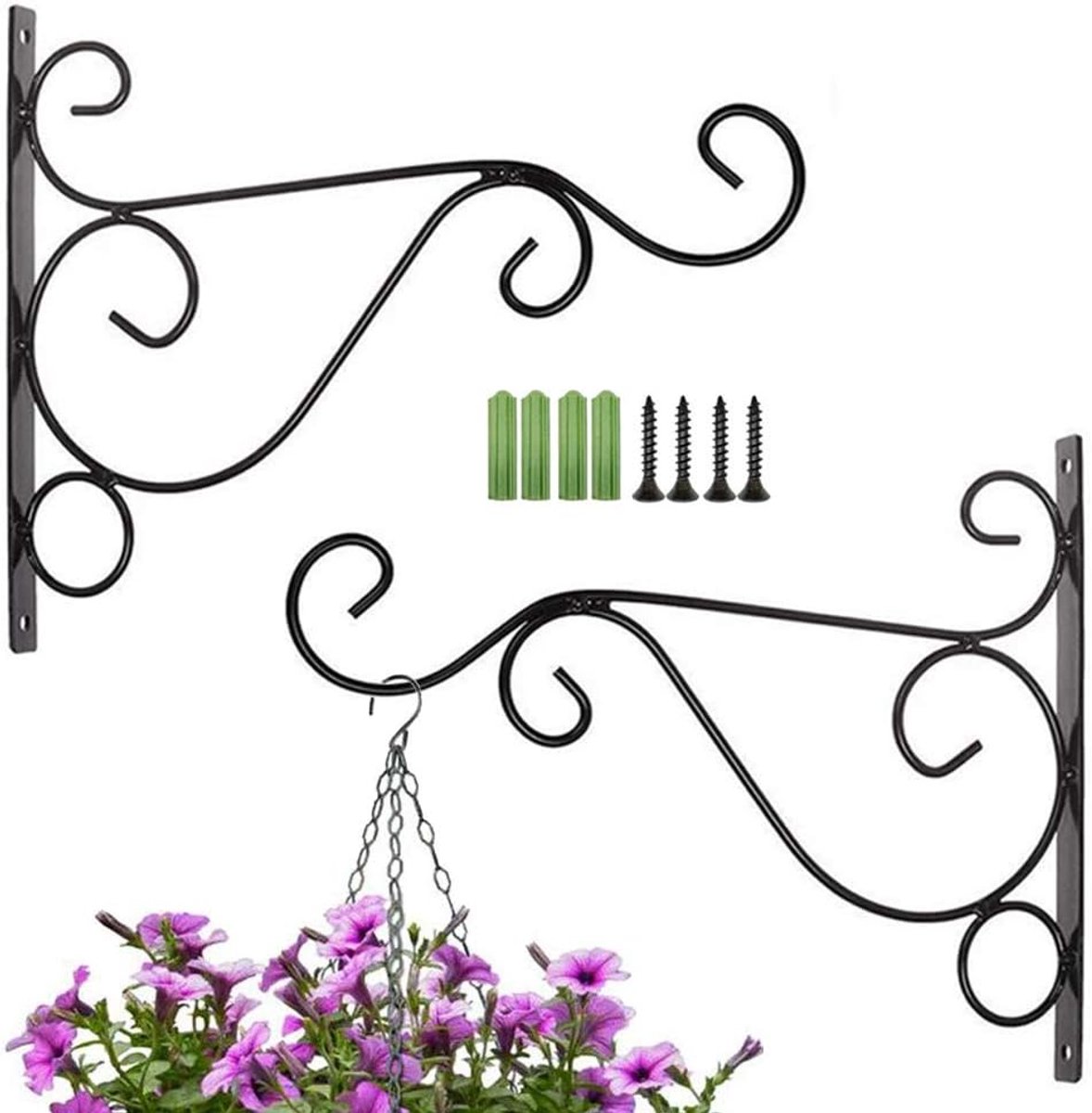 SnelShoppen - 2 Stuks Plant Wandhaken Plantenhouder Wandbevestiging Met Schroeven 25x20cm Zwart - Robuuste, Duurzame Metal voor Tuin en Binnen