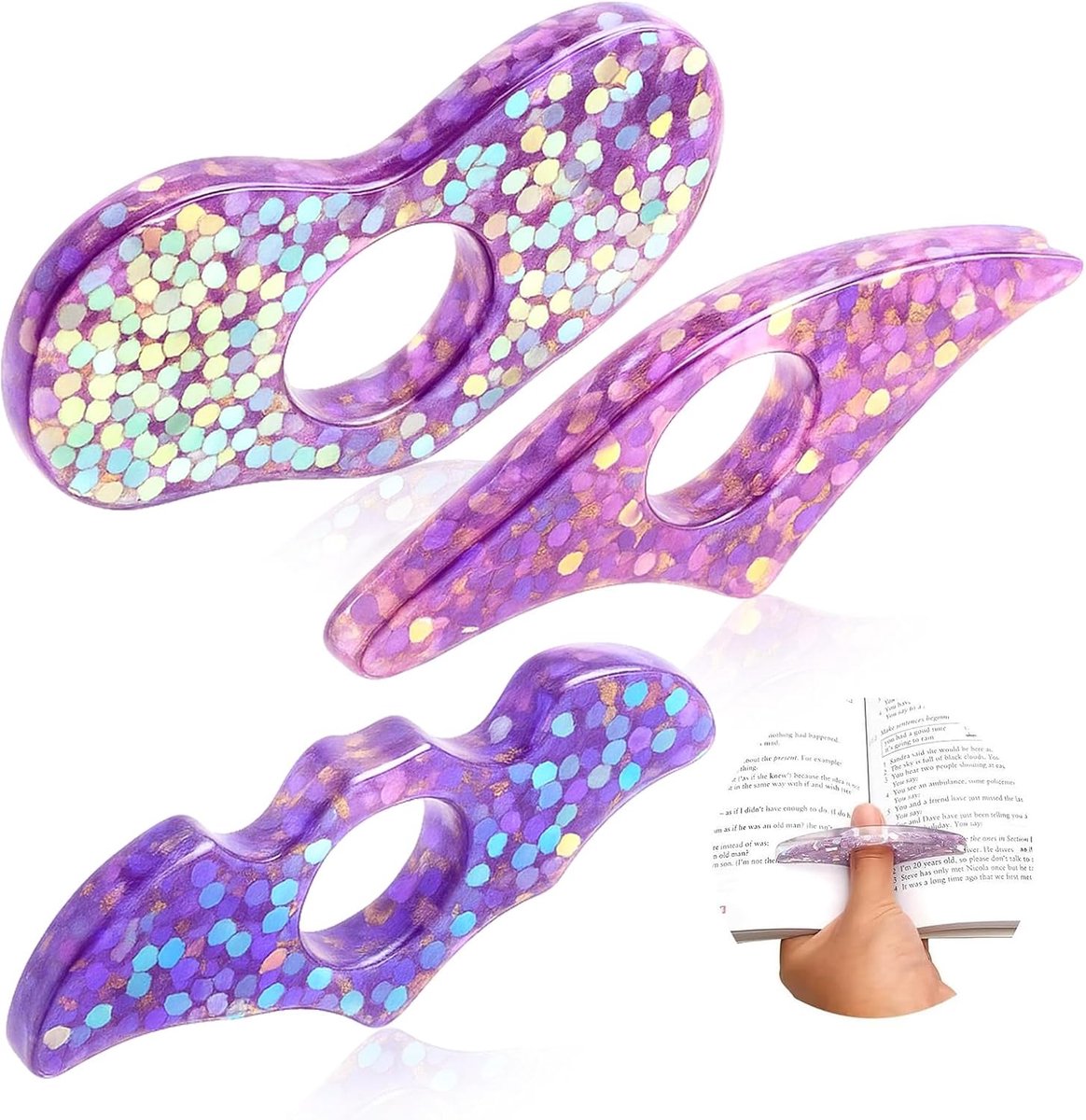 Book Page Holder, 3 Pcs Resin Thumb Bookmarks, Handmade Bling Love Heart Reading Accessories for Teachers Lovers - ShopVlot