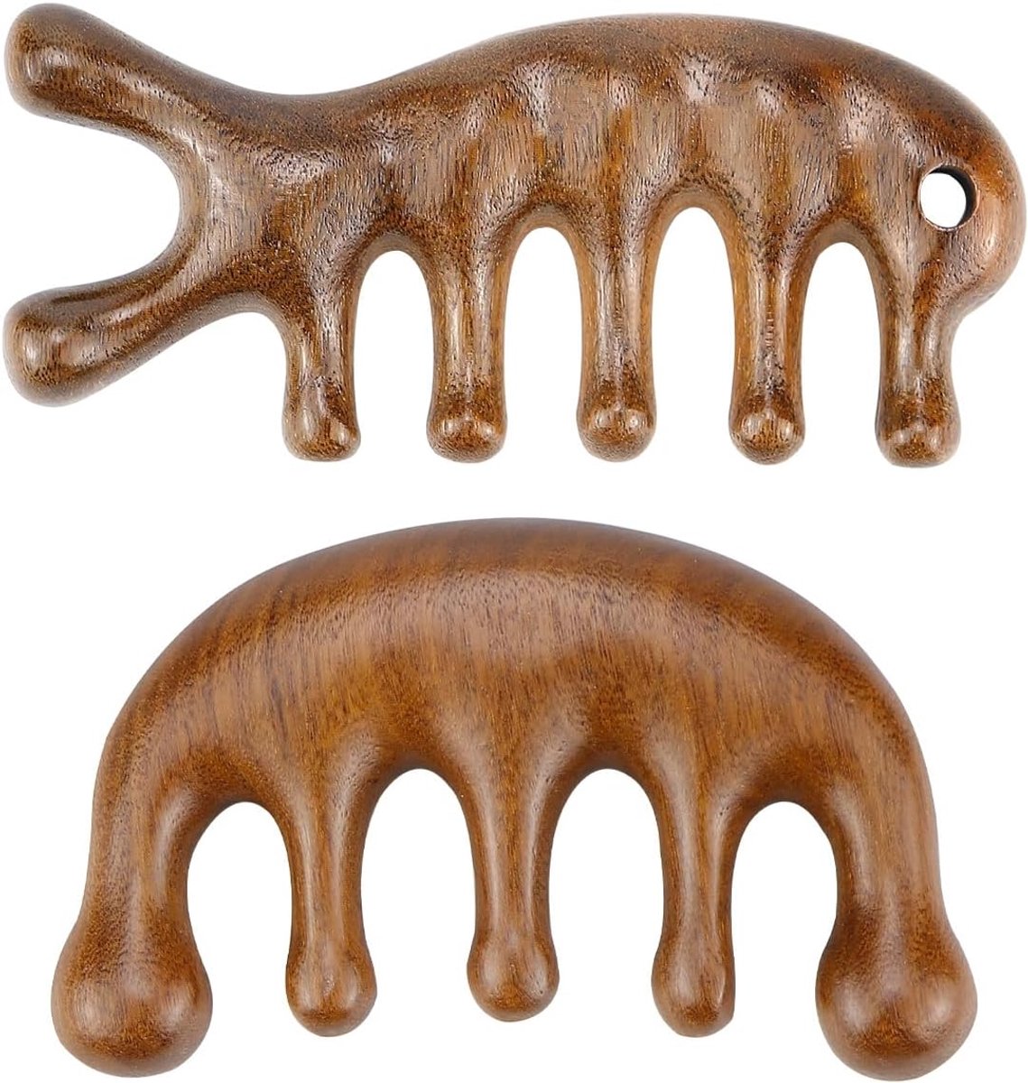 FERCAISH 2 stuks hoofdmassage houten kam, ronde tand guashakam, sandelhouten massagekam, houten scalp massage, voor - ShopVlot