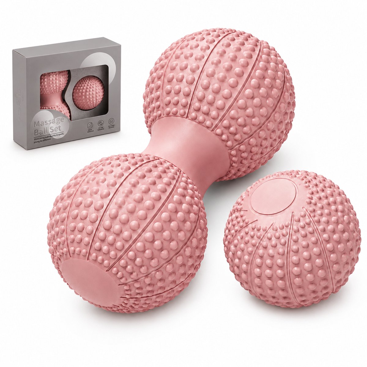 Massagebal Set - Triggerpoint Bal met Peanutbal - Voor Nek, Rug, Schouders en Voeten - 2-delig voor Zelfmassage - Roze