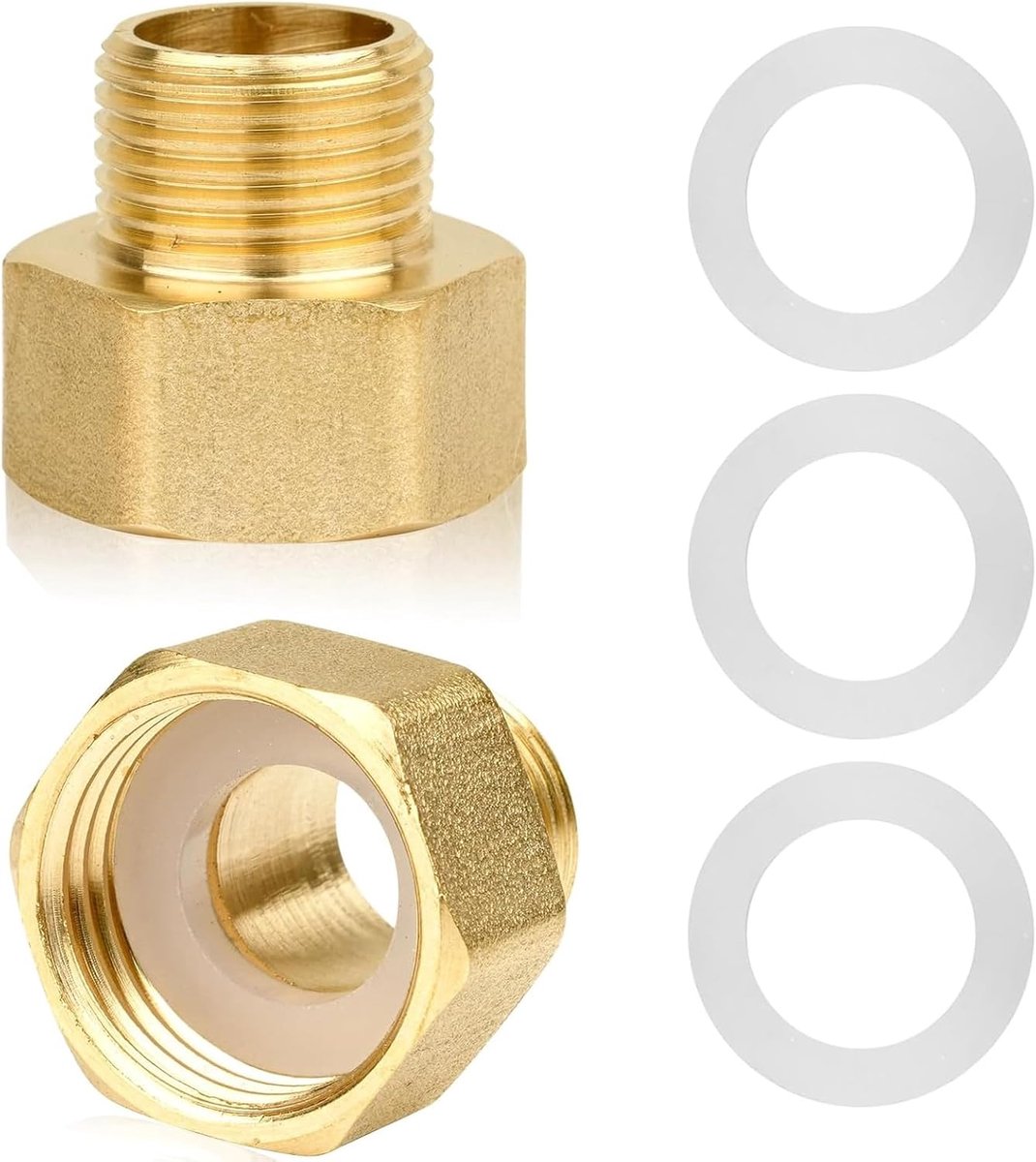 Set van 2 buisconversie-adapters 3/8 inch naar 1/2 inch - messing - met rubberen afdichtingen - ShopVlot