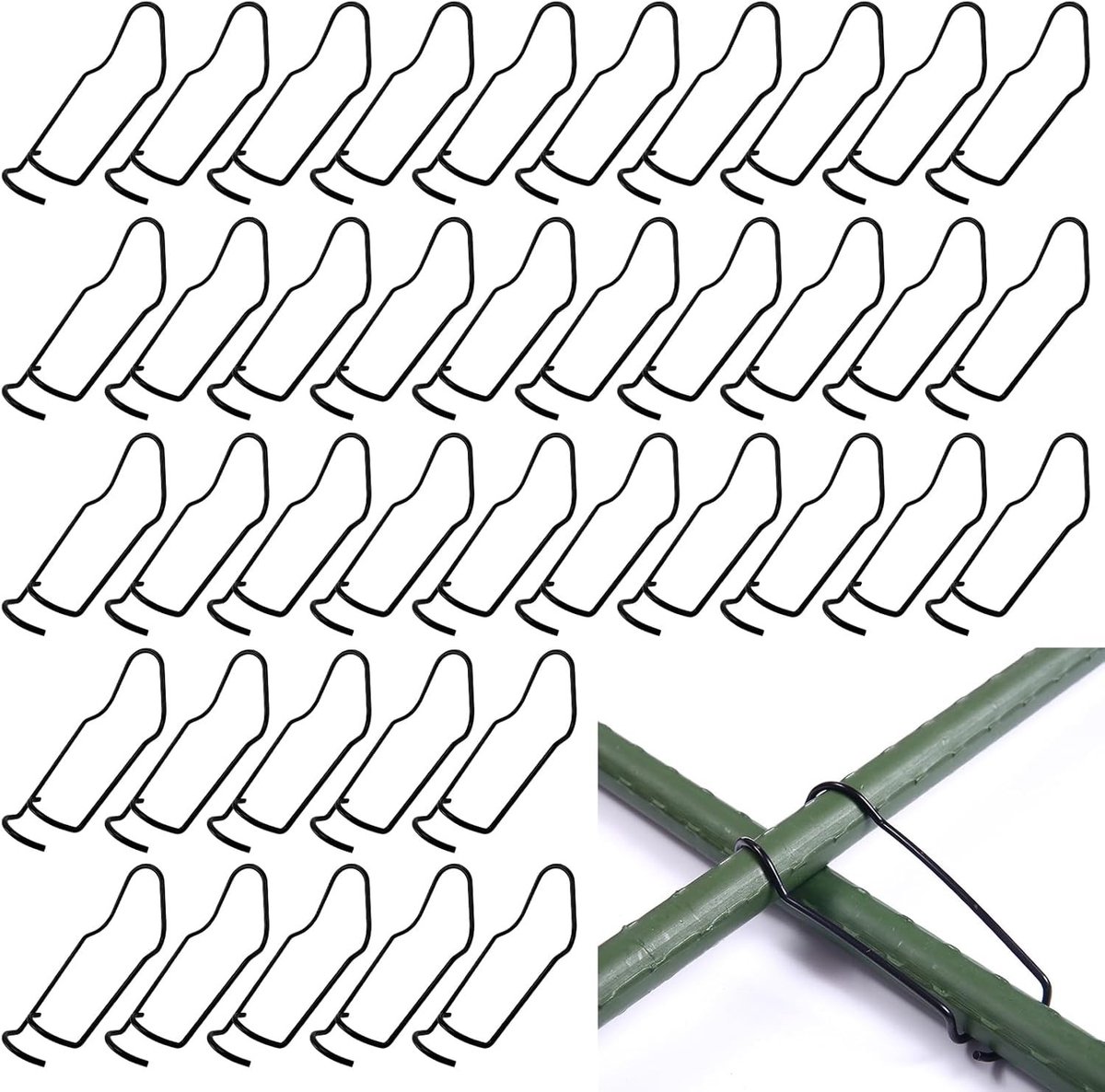 SnelShoppen - Set van 40 Tuin Plant Steunpinnen en Bamboestokken met Klemmen voor Plantrek, Staal, Zwart, 11 mm, Ideaal voor Tuinbouw en Klimplanten