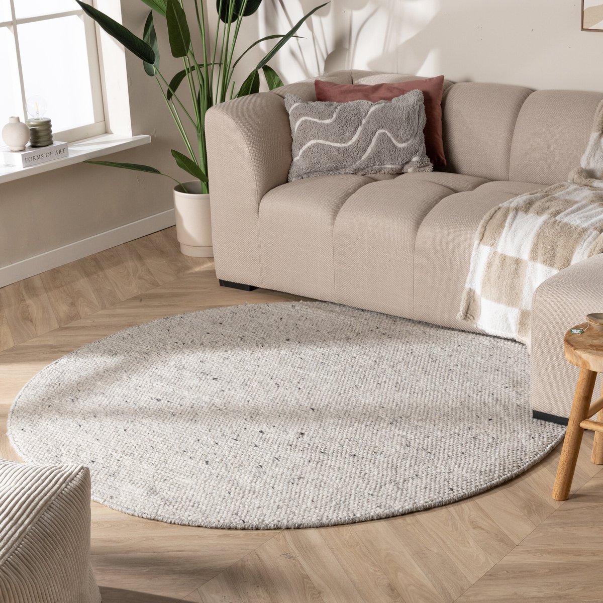 NATURL. Rond wollen vloerkleed - Feline Grijs/Gemeleerd - Ø 80cm