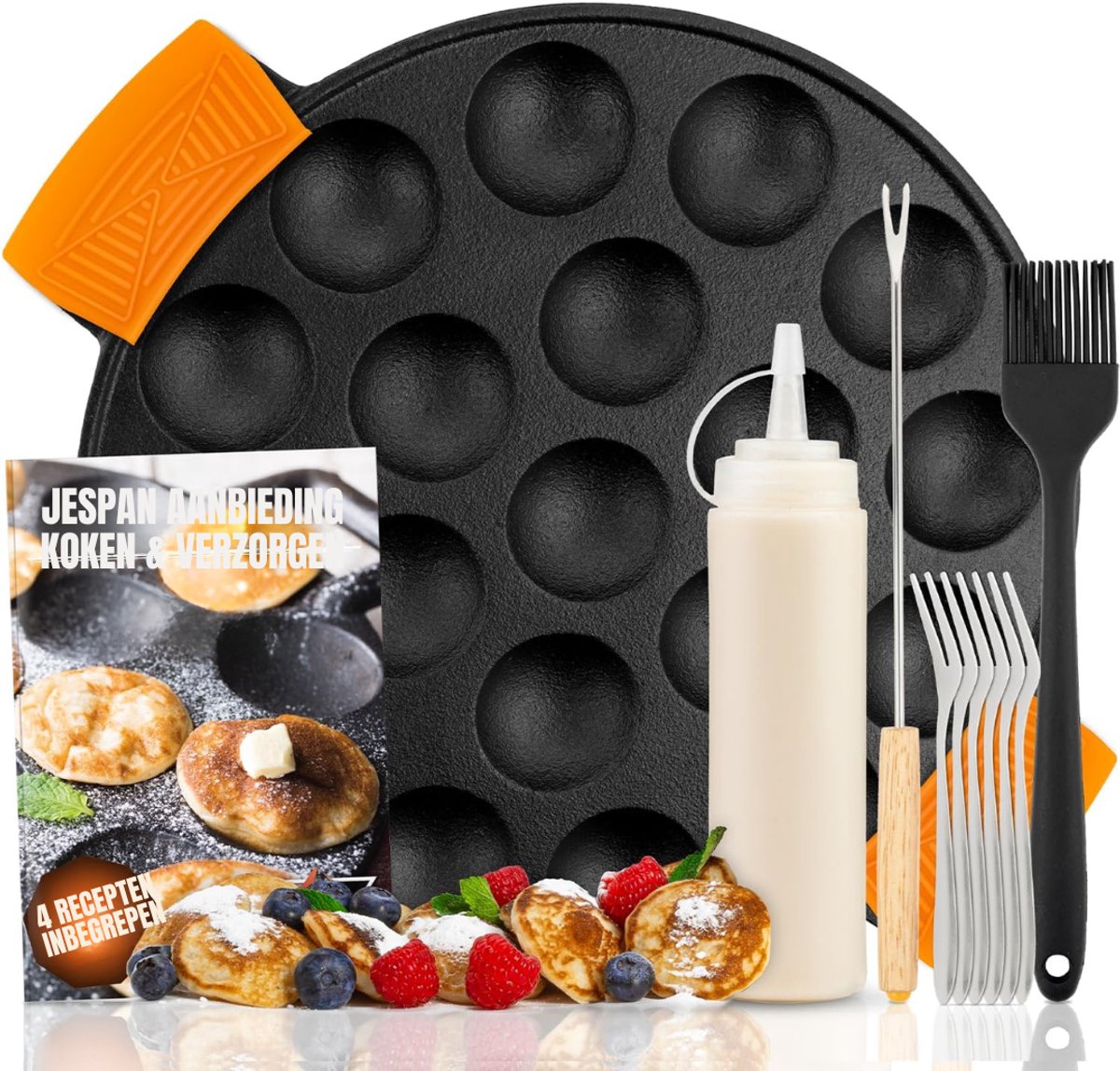 Allvia® Poffertjesmaker - Poffertjespan - Poffertjespan Electrisch - 7 Mini Pannenkoeken - Voor Alle Warmtebronnen - Zwart - 24cm x 24cm x 2cm
