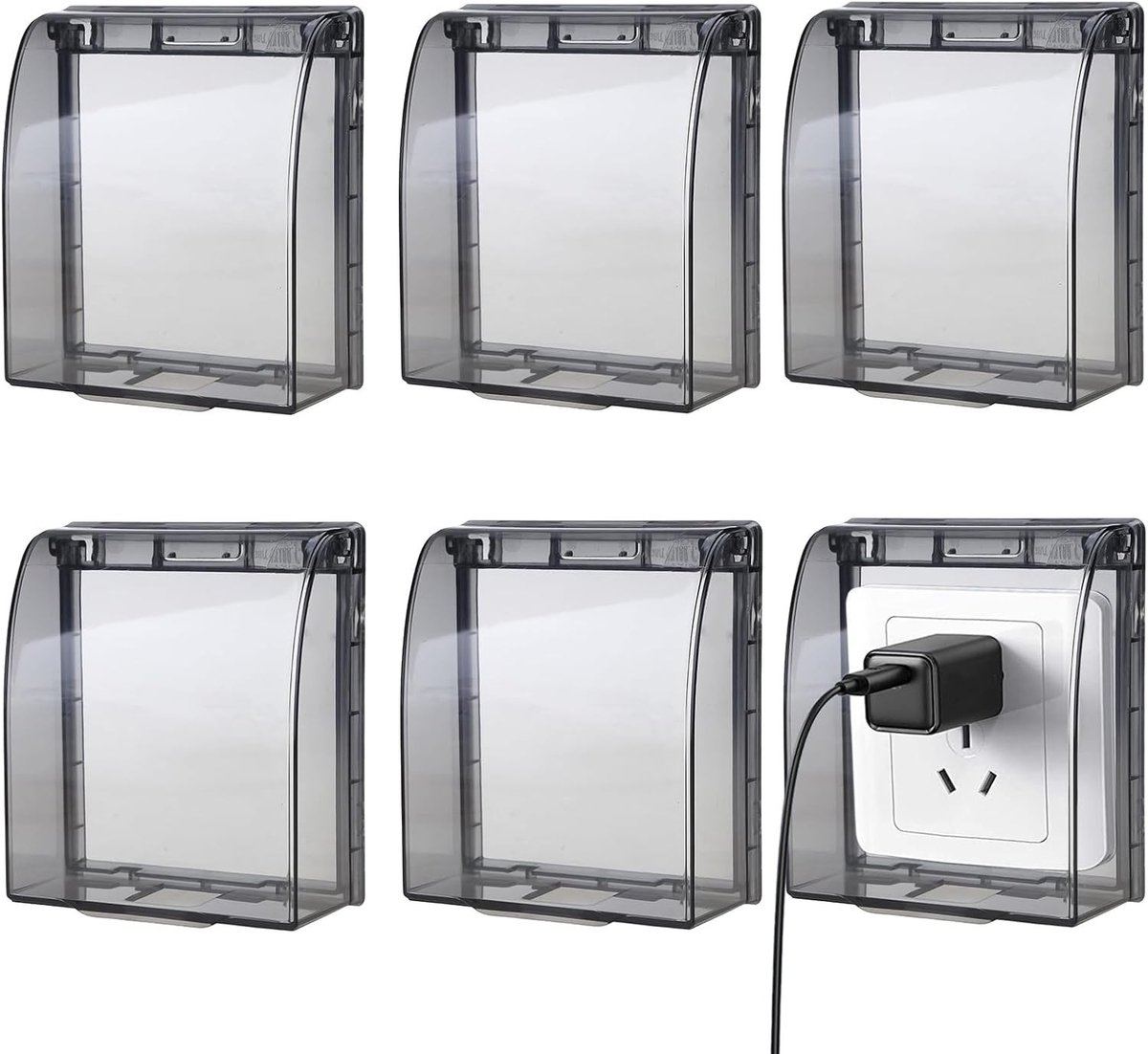 Set van 4 Weerbestendige Stopcontacten met Bescherming voor Buiten, Keuken en Badkamer - 87 x 90 mm, Zwart Transparant