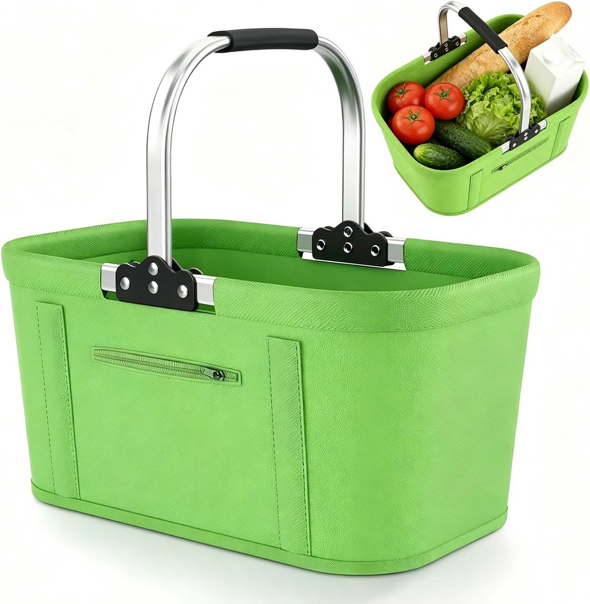 Boodschappenmand 30 liter - opvouwbaar - aluminium stangen - praktische draagmand voor camping - ShopVlot
