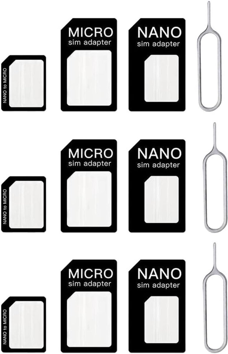 4-in-1 Nano SIM Card Adapter met 3 Eject Pennen - Geschikt voor Smartphones en Tablets, Gebruiksvriendelijk en Duurzaam