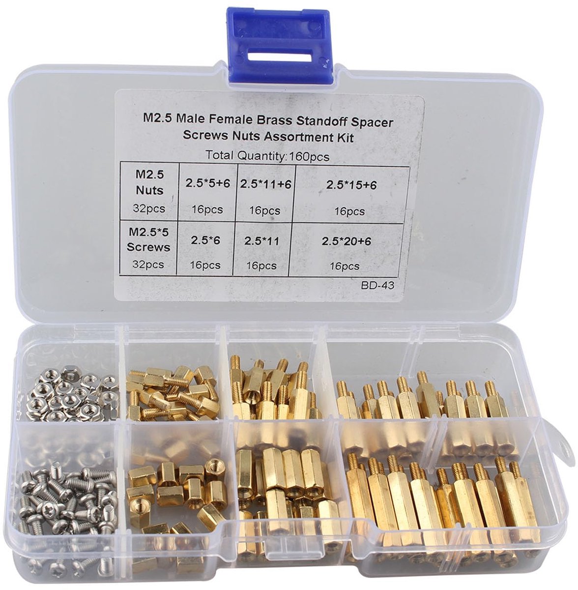 Messing standoff afstand schroeven M2.5 - 160 stuks assortiment - met opbergkoffer - ideaal voor Raspberry Pi projecten - ShopVlot