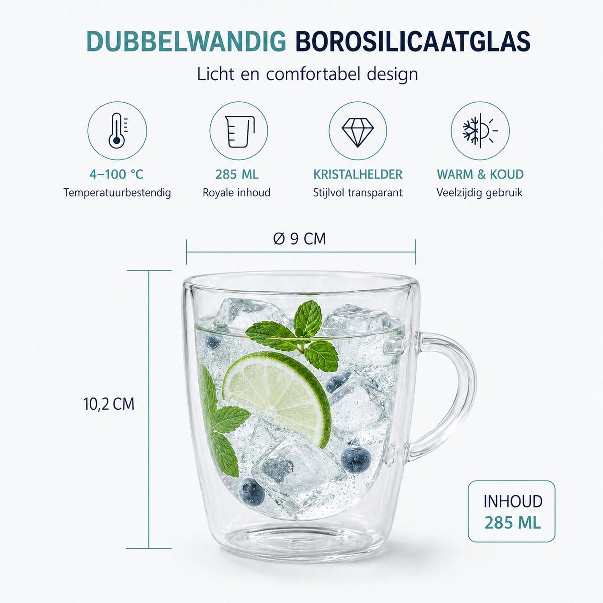 Dubbelwandige Theeglazen 2 Stuks - Luxe Theekopjes met Oor Set - Warm- en Koudhoudend - Thermoglazen met Handvat 285 ml - Lichtgewicht Borosilicaatglas - Dubbelwandige Thermische Glazen - voor Thee, Koffie & Cappuccino - Tea Glass Set - SilverCrest — cadeau in Koken & Dineren - foto 2