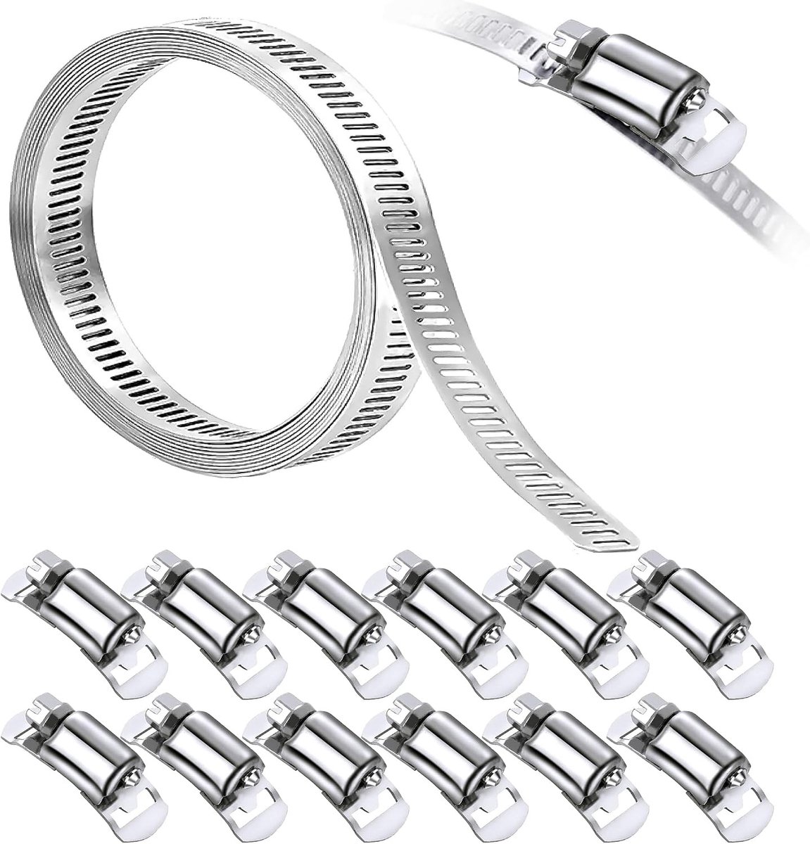 Hoge Kwaliteit Rvs Slangklemmen Set van 12 Stuks, 12.5 mm Bandbreedte voor Gas- en Waterleidingen, Auto- en Tuinslangen