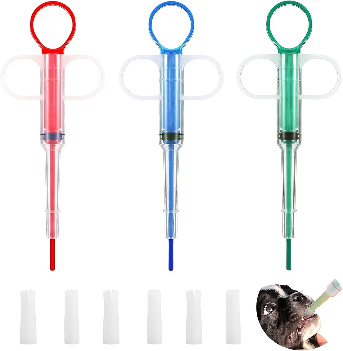 Tablet dispenser voor katten en honden - 3-delige set voor veilige medicatietoediening - Doseringshulpmiddel met zachte siliconen punt voor kleine dieren