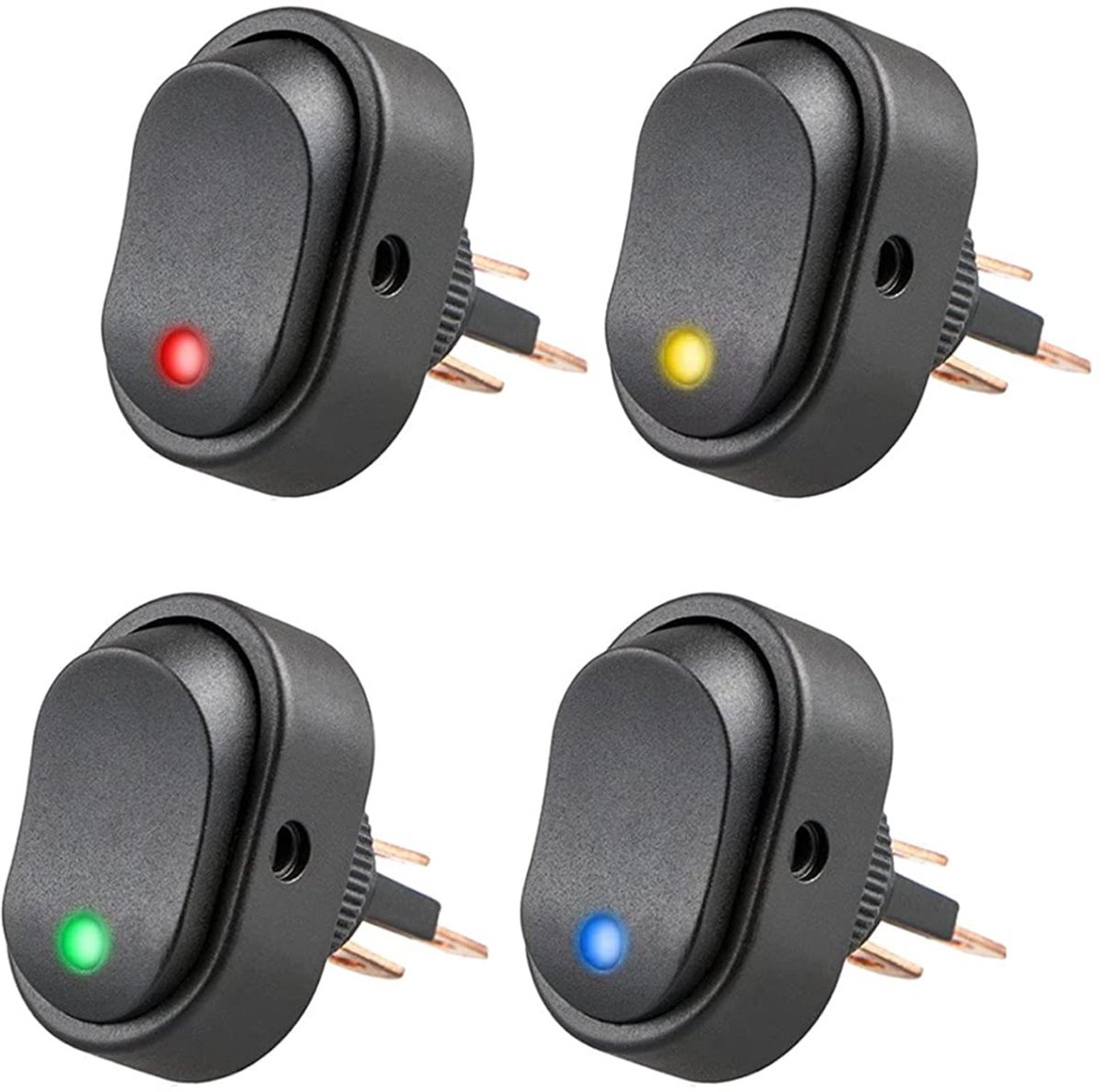 Tuimelschakelaar waterdicht 4 stuks - LED verlichting blauw groen geel rood - 3P SPST aan-uit controle - ShopVlot