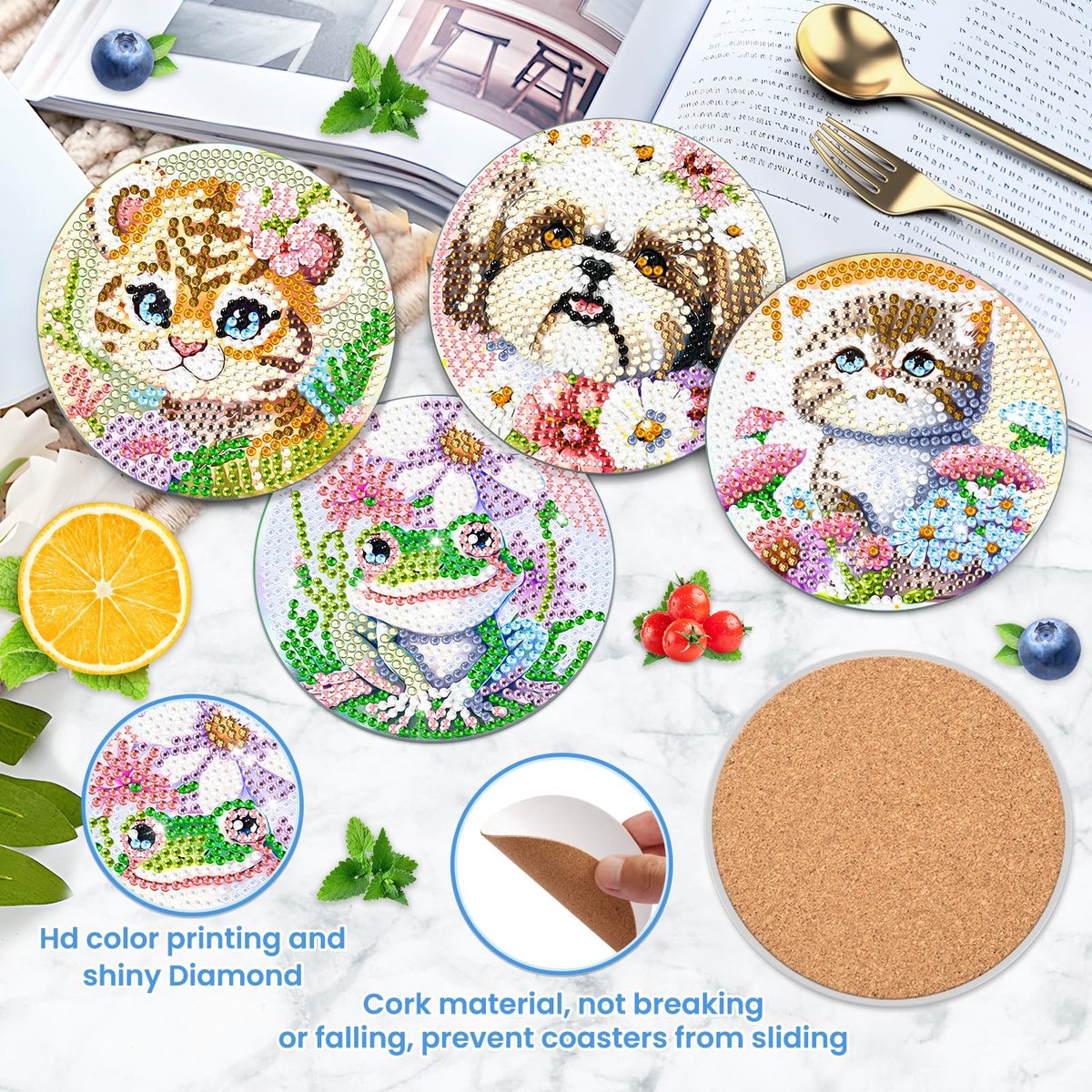 Diamantschilderij onderzetters - 8 stuks met houder - doe-het-zelf dierenontwerpen - creatief en leuk voor volwassenen - ShopVlot