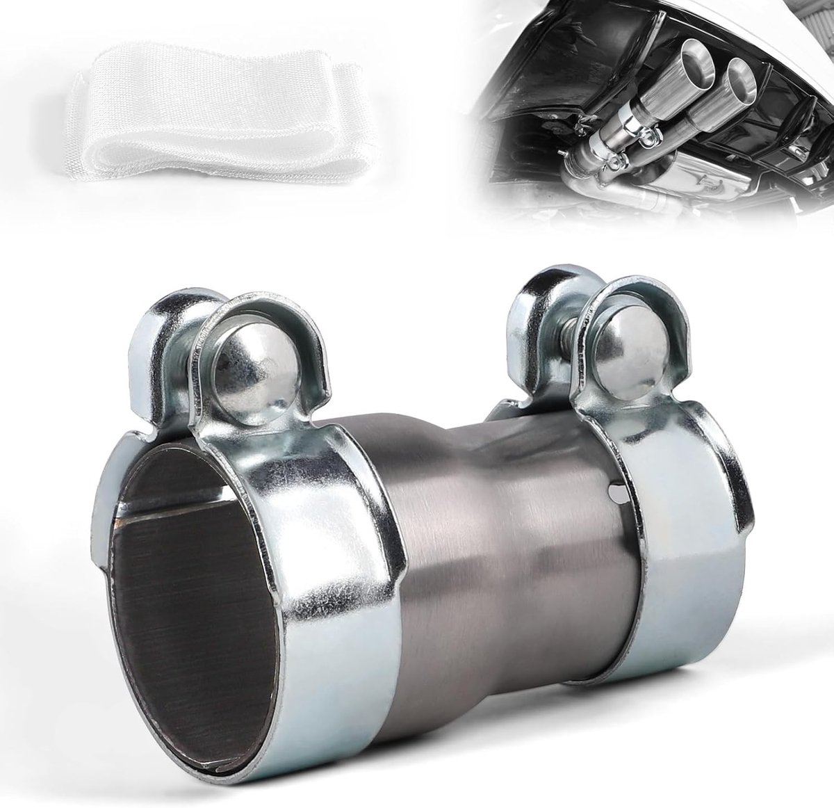 Hose clamp voor uitlaatpijp, roestvrijstalen adapterconnector, verstelbare slangklem (diameter 55 mm tot Ø 65 mm) voor optimale uitlaatprestaties